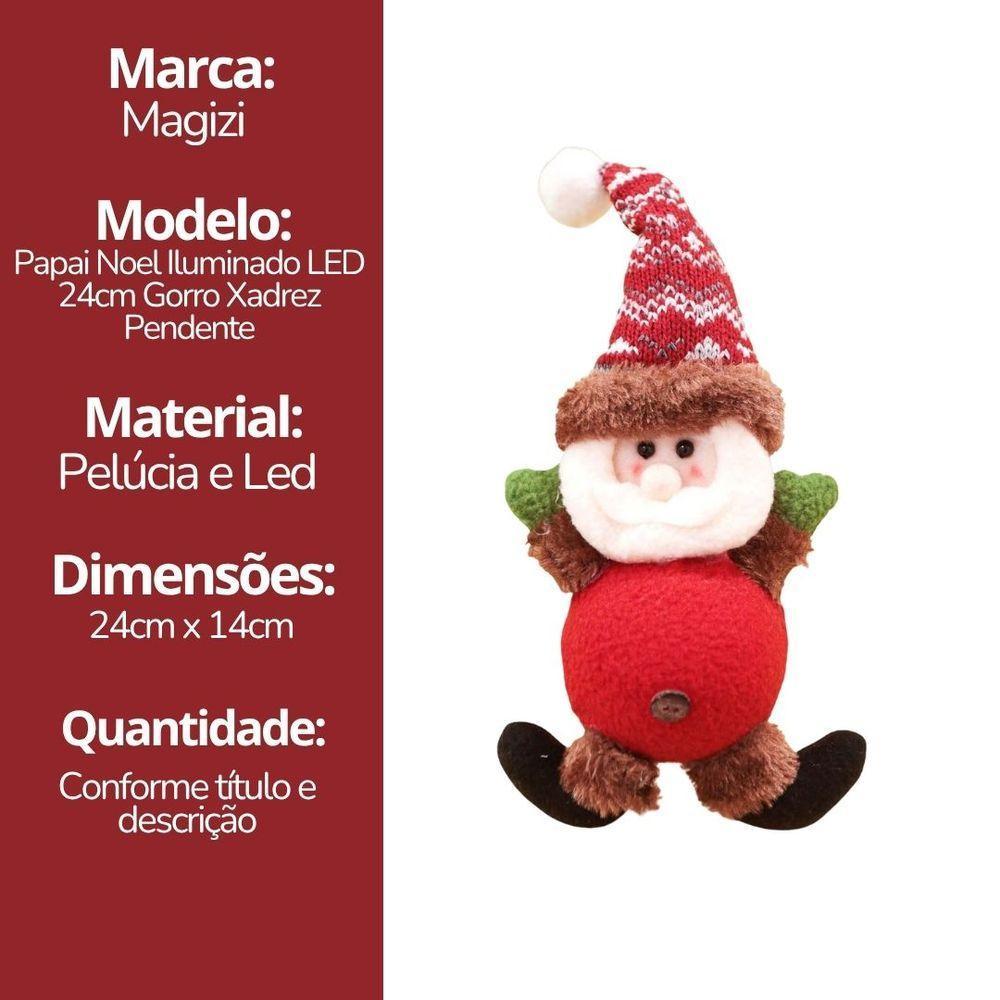 Papai Noel Iluminado Led Pelúcia Pendente Xadrez 24cm - Magizi - 8