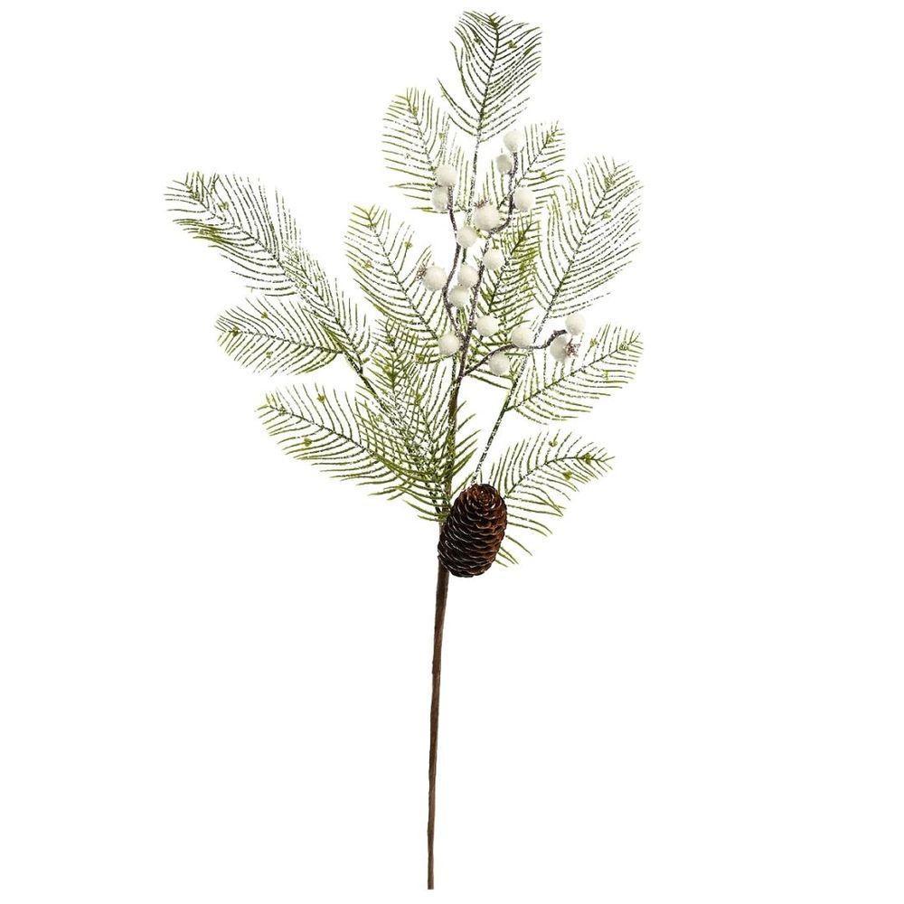 Galho Natalino Folhagens Nevada Berries Branco E Pinha 68cm - Magizi - 1