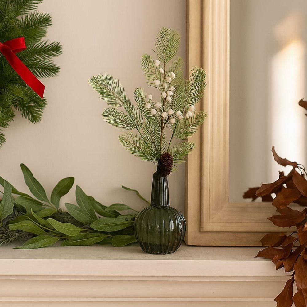 Galho Natalino Folhagens Nevada Berries Branco E Pinha 68cm - Magizi - 2