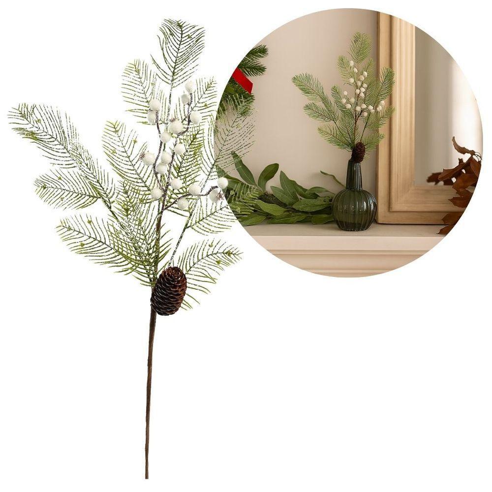 Galho Natalino Folhagens Nevada Berries Branco E Pinha 68cm - Magizi - 3