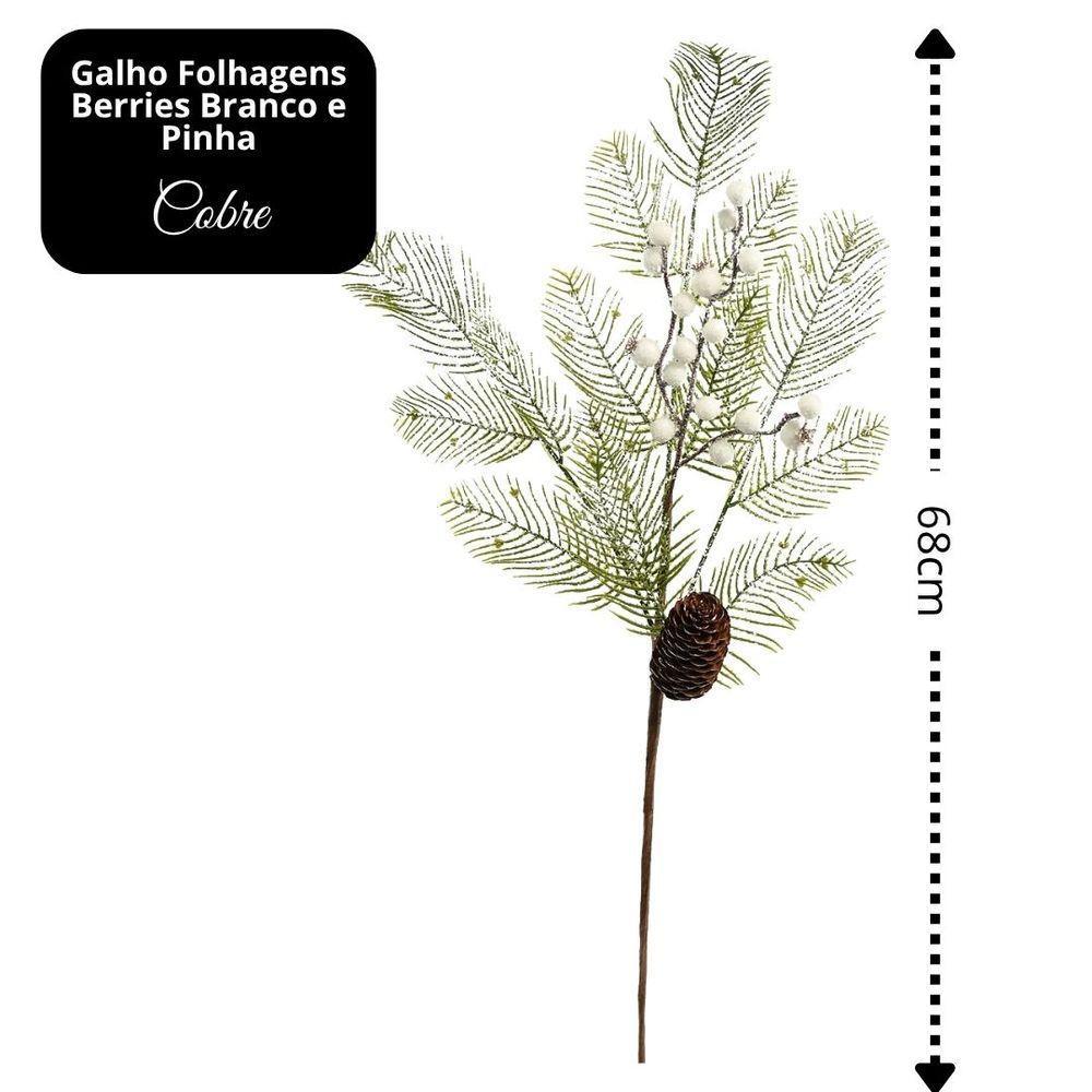 Galho Natalino Folhagens Nevada Berries Branco E Pinha 68cm - Magizi - 5
