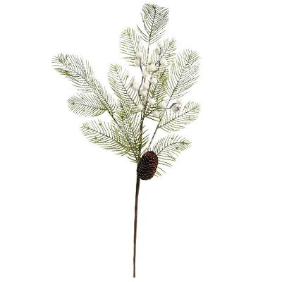 Galho Natalino Folhagens Nevada Berries Branco E Pinha 68cm - Magizi