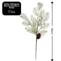 Galho Natalino Folhagens Nevada Berries Branco E Pinha 68cm - Magizi - 5
