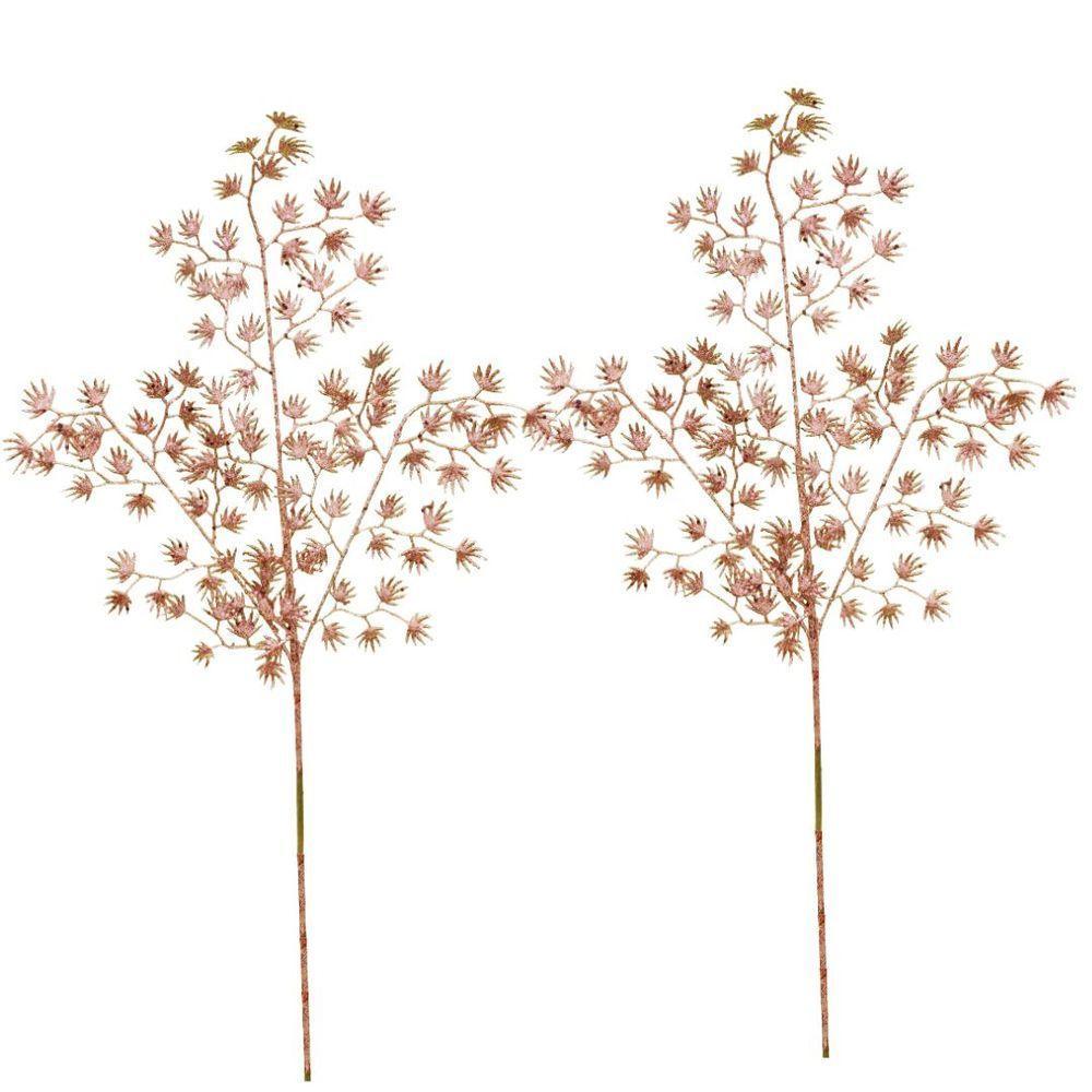 Jogo 2 Galhos Multi Folhagem Natal Glitter Rosê Gold 80cm - Magizi - 1