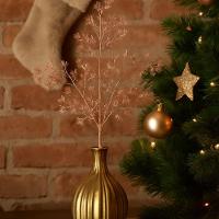 Jogo 2 Galhos Multi Folhagem Natal Glitter Rosê Gold 80cm - Magizi - 2