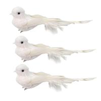 Kit 3 Pombas Branca Natal Plumas E Lantejoulas 12cm Com Presilha - Magizi - 1