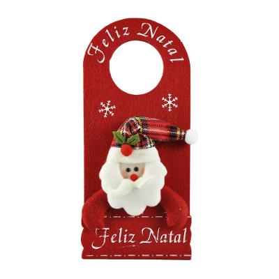 Enfeite Decora Maçaneta Feliz Natal Pelúcia Papai Noel Gorro Xadrez 30cm - Master Christmas