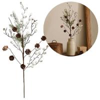 Jogo 2 Galhos Decor Natal Folhagens Berries Branco E Pinhas Rústico 62cm - Magizi