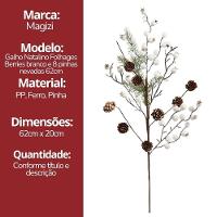 Jogo 2 Galhos Decor Natal Folhagens Berries Branco E Pinhas Rústico 62cm - Magizi - 7