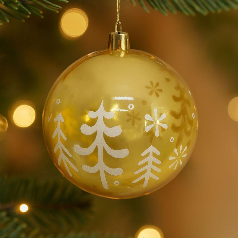 Bola De Natal Decorada Print Mix Dourada Translúcida Luxo 10cm - Magizi - 2