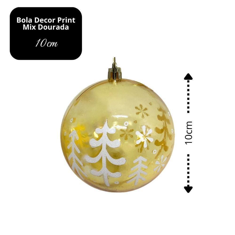 Bola De Natal Decorada Print Mix Dourada Translúcida Luxo 10cm - Magizi - 4