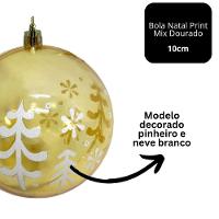 Bola De Natal Decorada Print Mix Dourada Translúcida Luxo 10cm - Magizi - 3