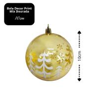 Bola De Natal Decorada Print Mix Dourada Translúcida Luxo 10cm - Magizi