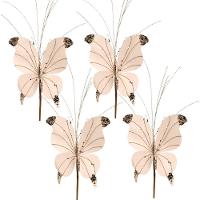 Kit 4 Borboletas Pick Natal Champanhe Full Glitter Luxo 23cm - Magizi - 1