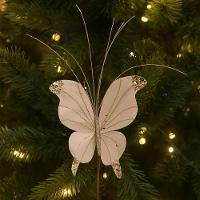 Kit 4 Borboletas Pick Natal Champanhe Full Glitter Luxo 23cm - Magizi - 2