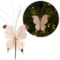 Kit 4 Borboletas Pick Natal Champanhe Full Glitter Luxo 23cm - Magizi