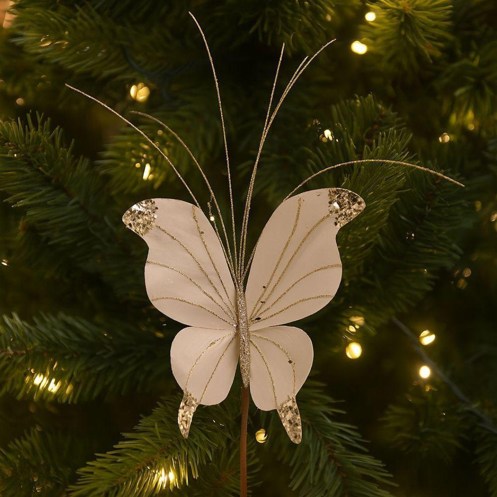 Borboleta Pick Natal Champanhe Full Glitter Luxo 23cm - Magizi - 2