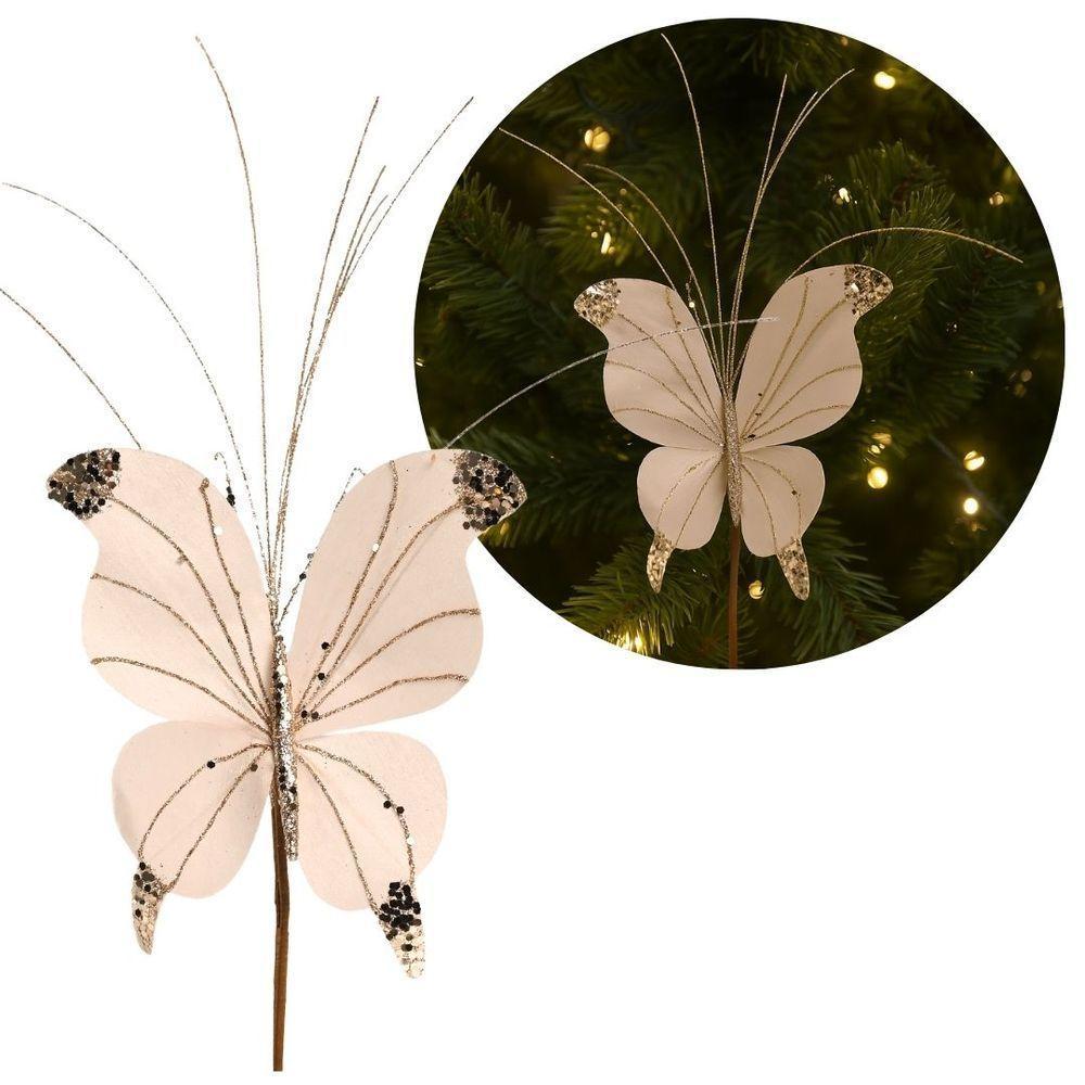 Borboleta Pick Natal Champanhe Full Glitter Luxo 23cm - Magizi - 3