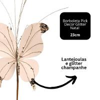 Borboleta Pick Natal Champanhe Full Glitter Luxo 23cm - Magizi