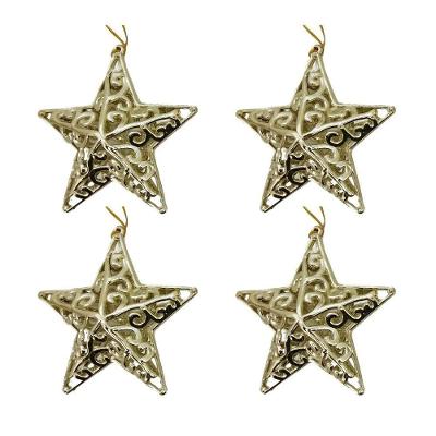 Kit 4 Estrelas Natal Tridimensional Arabesco Lisa Dourada 11cm - Magizi