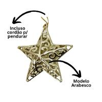 Kit 4 Estrelas Natal Tridimensional Arabesco Lisa Dourada 11cm - Magizi