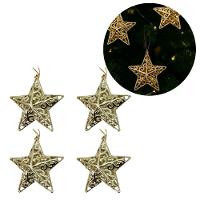 Kit 4 Estrelas Natal Tridimensional Arabesco Lisa Dourada 11cm - Magizi - 5