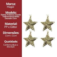 Kit 4 Estrelas Natal Tridimensional Arabesco Lisa Dourada 11cm - Magizi - 6
