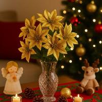 Jogo 3 Buquês Natalino Bico De Papagaio Dourado Prime 30cm 7 Flores - Magizi - 2