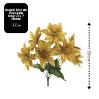 Jogo 3 Buquês Natalino Bico De Papagaio Dourado Prime 30cm 7 Flores - Magizi - 3