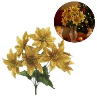 Jogo 3 Buquês Natalino Bico De Papagaio Dourado Prime 30cm 7 Flores - Magizi