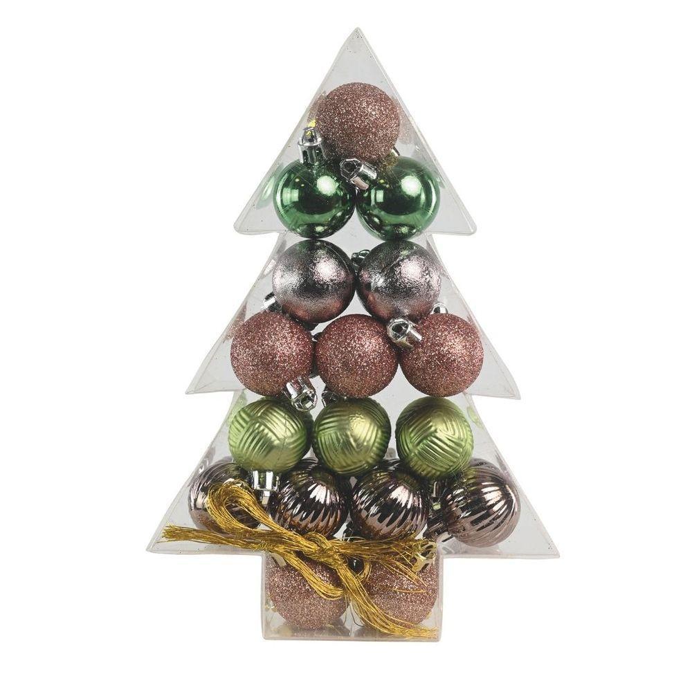 Super Kit 34 Bolas Natal Verde E Rosê Texturas 3cm Na Caixa Pinheiro Decor - Magizi - 1