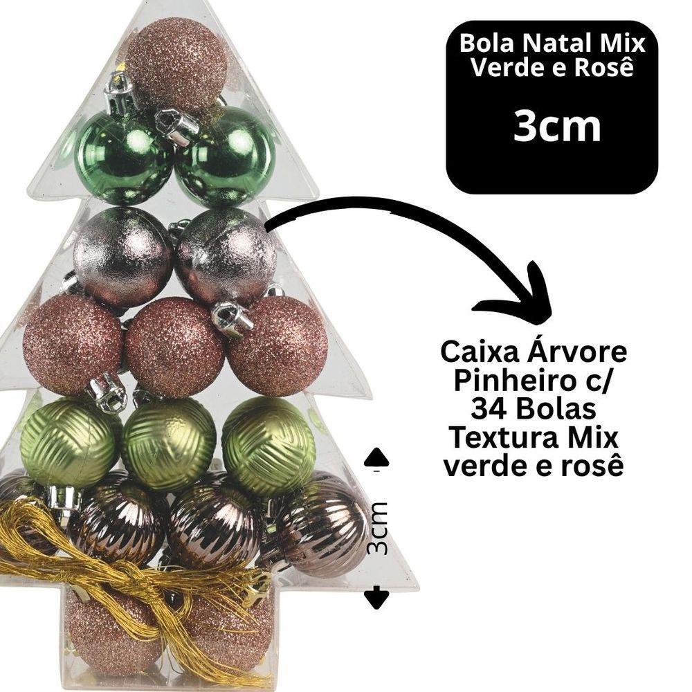 Super Kit 34 Bolas Natal Verde E Rosê Texturas 3cm Na Caixa Pinheiro Decor - Magizi - 3