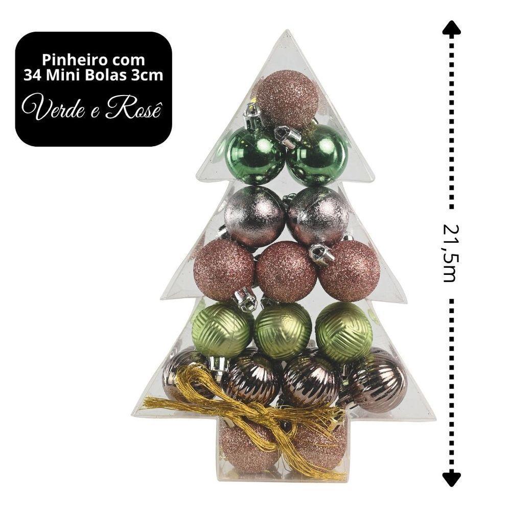 Super Kit 34 Bolas Natal Verde E Rosê Texturas 3cm Na Caixa Pinheiro Decor - Magizi - 5
