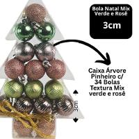 Super Kit 34 Bolas Natal Verde E Rosê Texturas 3cm Na Caixa Pinheiro Decor - Magizi - 3