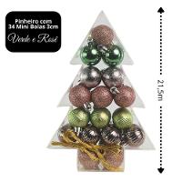 Super Kit 34 Bolas Natal Verde E Rosê Texturas 3cm Na Caixa Pinheiro Decor - Magizi - 5