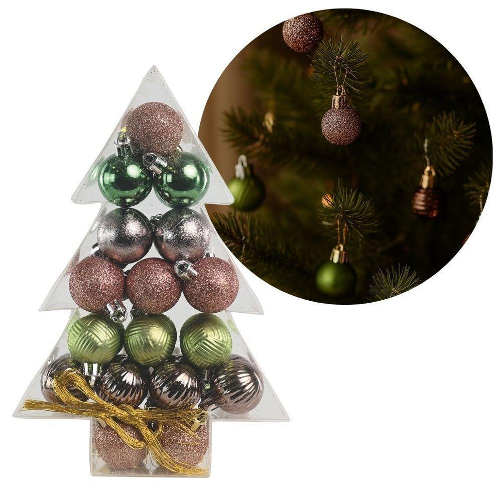 Super Kit 68 Bolas Natal Verde E Rosê Texturas 3cm Na Caixa Pinheiro Decor - Magizi - 4