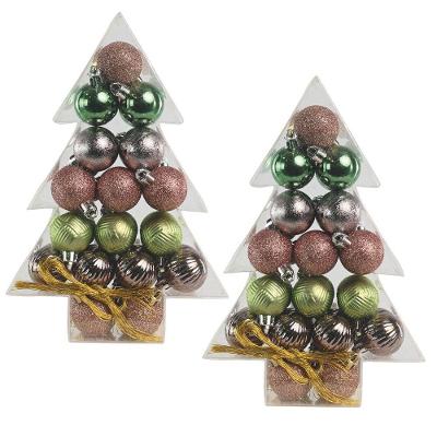 Super Kit 68 Bolas Natal Verde E Rosê Texturas 3cm Na Caixa Pinheiro Decor - Magizi