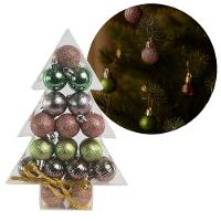 Super Kit 68 Bolas Natal Verde E Rosê Texturas 3cm Na Caixa Pinheiro Decor - Magizi