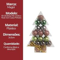 Super Kit 68 Bolas Natal Verde E Rosê Texturas 3cm Na Caixa Pinheiro Decor - Magizi - 6