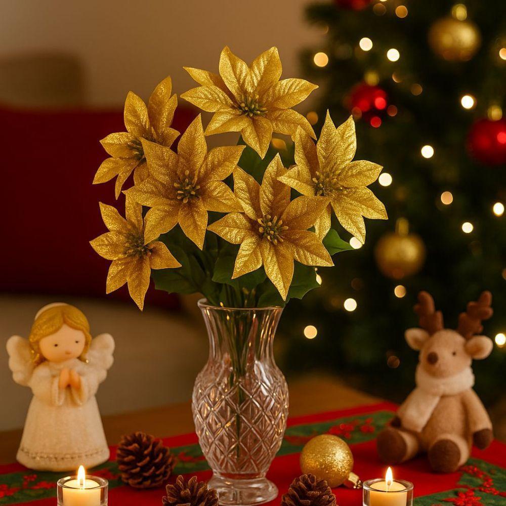 Buquê Natalino Bico De Papagaio Dourado Prime 30cm 7 Flores - Magizi - 2