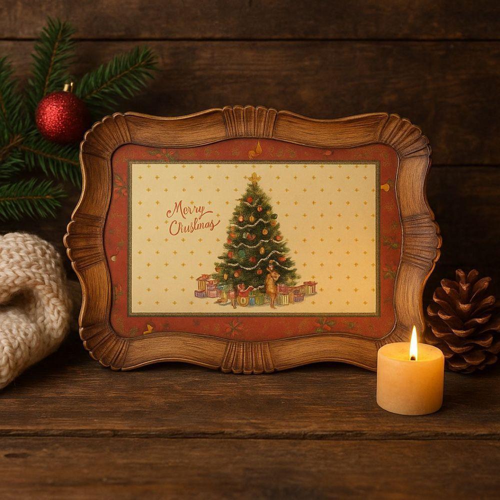 Bandeja Natal Rústica Estampada árvore De Natal Moldura Ondulada 42cm X 32cm - Magizi - 2