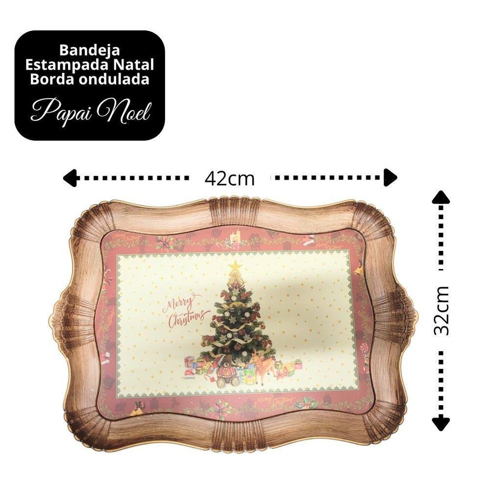 Bandeja Natal Rústica Estampada árvore De Natal Moldura Ondulada 42cm X 32cm - Magizi - 4