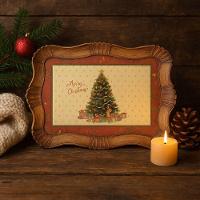 Bandeja Natal Rústica Estampada árvore De Natal Moldura Ondulada 42cm X 32cm - Magizi - 2