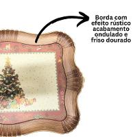 Bandeja Natal Rústica Estampada árvore De Natal Moldura Ondulada 42cm X 32cm - Magizi - 3