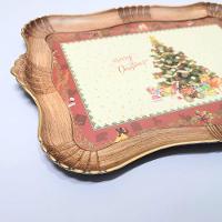 Bandeja Natal Rústica Estampada árvore De Natal Moldura Ondulada 42cm X 32cm - Magizi - 6