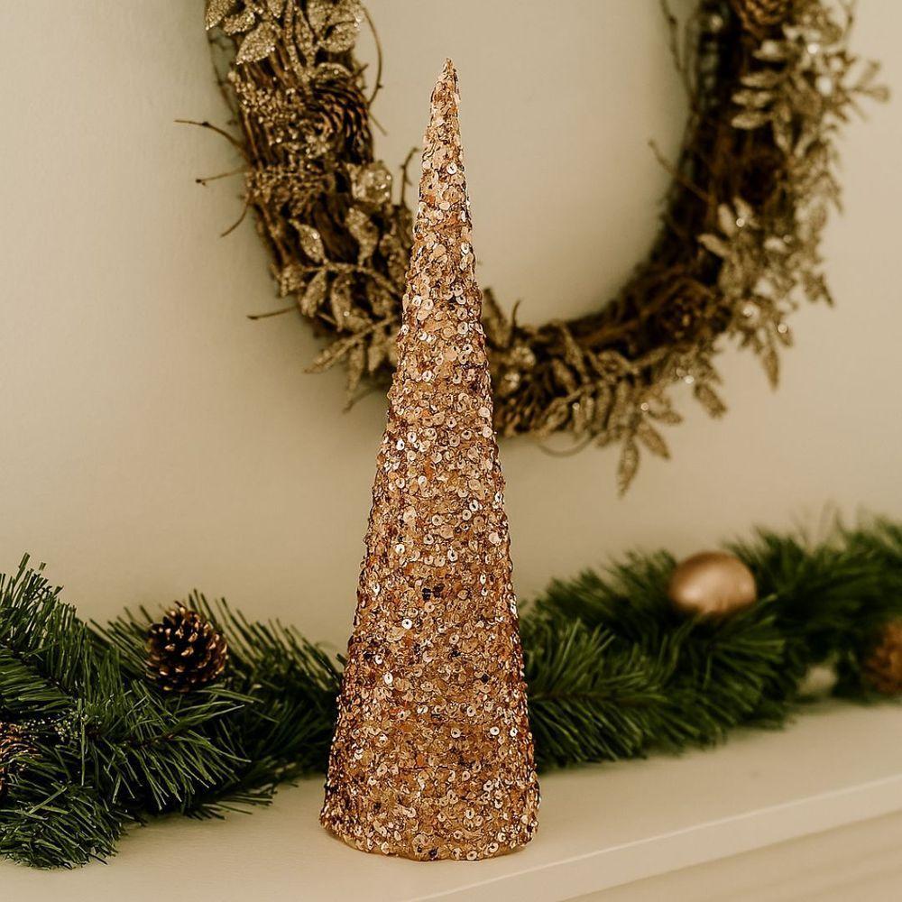 Árvore Cone Cotton Decorativa Lantejoulas Rosê Gold Natal 40cm - Magizi - 3