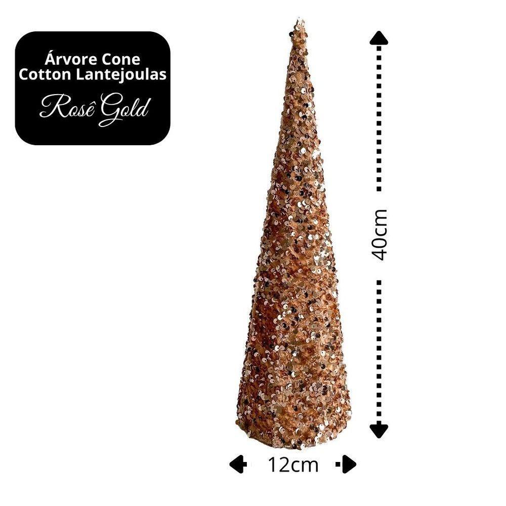 Árvore Cone Cotton Decorativa Lantejoulas Rosê Gold Natal 40cm - Magizi - 5
