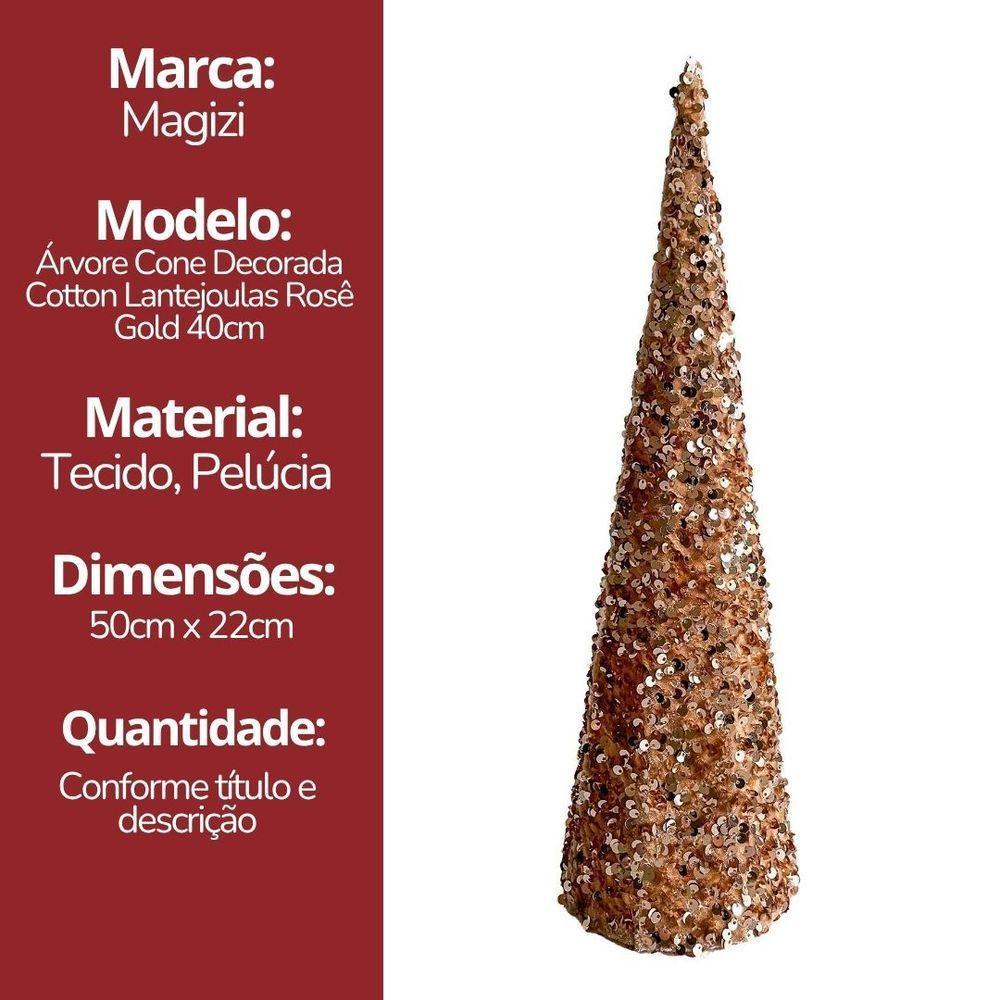 Árvore Cone Cotton Decorativa Lantejoulas Rosê Gold Natal 40cm - Magizi - 6
