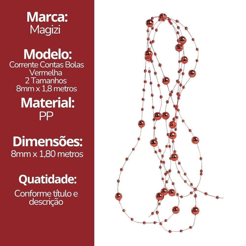 Corrente Contas Natal 8mm E 4mm Vermelho 1,8 Metros - Magizi - 6