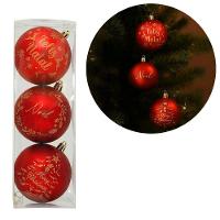 Kit 3 Bolas Natal Vermelho Fosco Decoradas Mensagens Dourado 8cm - Magizi